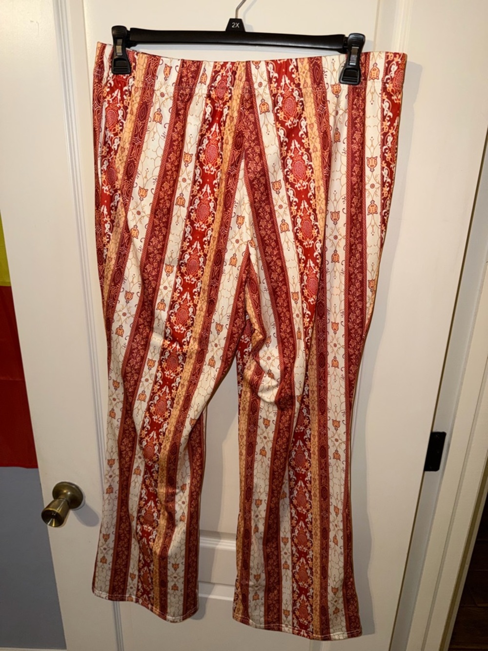 SHEIN Orange and Cream Paisley Vertical Stripe Pants